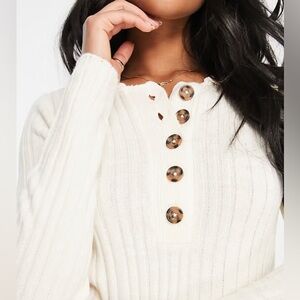 American Eagle Outfitters Cream Button-Up Sweater